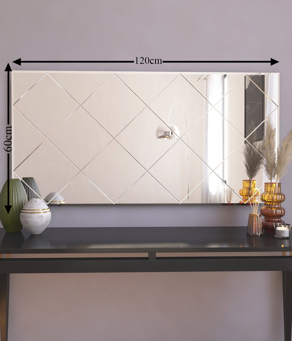 Wandspiegel Mofo Karo Rechteck Design Transparent 120 cm x  60 cm